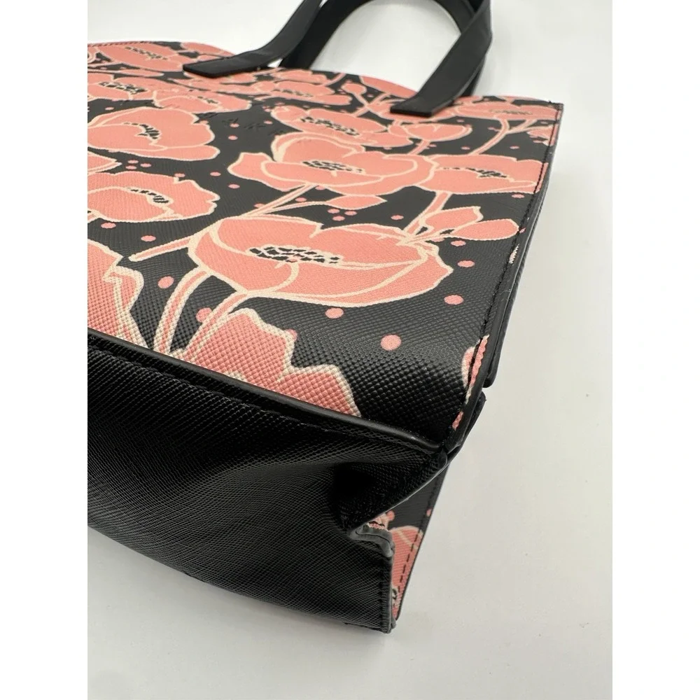 Ted Baker Popscon Floral Small Icon Tote Bag Black Pink Poppy Print